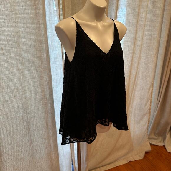 Club Monaco Black Strappy Tank sz M Boho embroidered lace drape tank - Picture 4 of 12